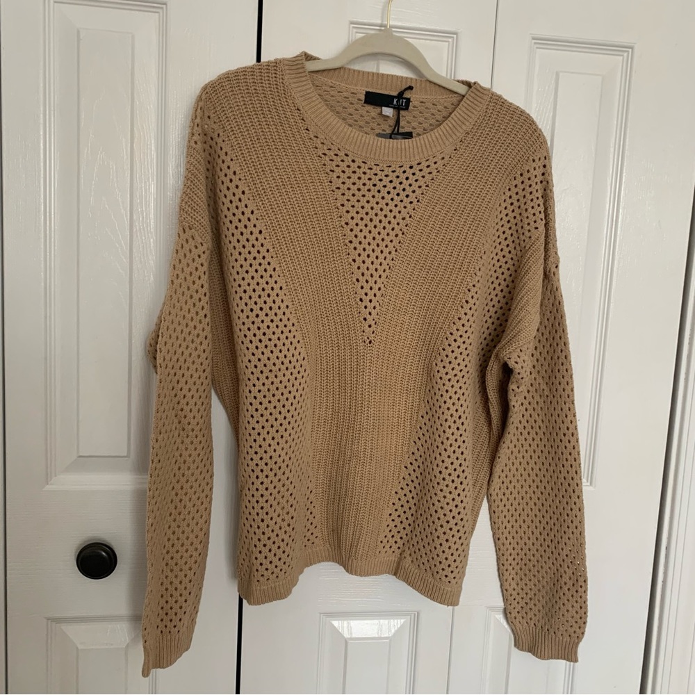 NWT KUT Khacki colored open weaved Cotton blend knit Wms Sz M Sweater